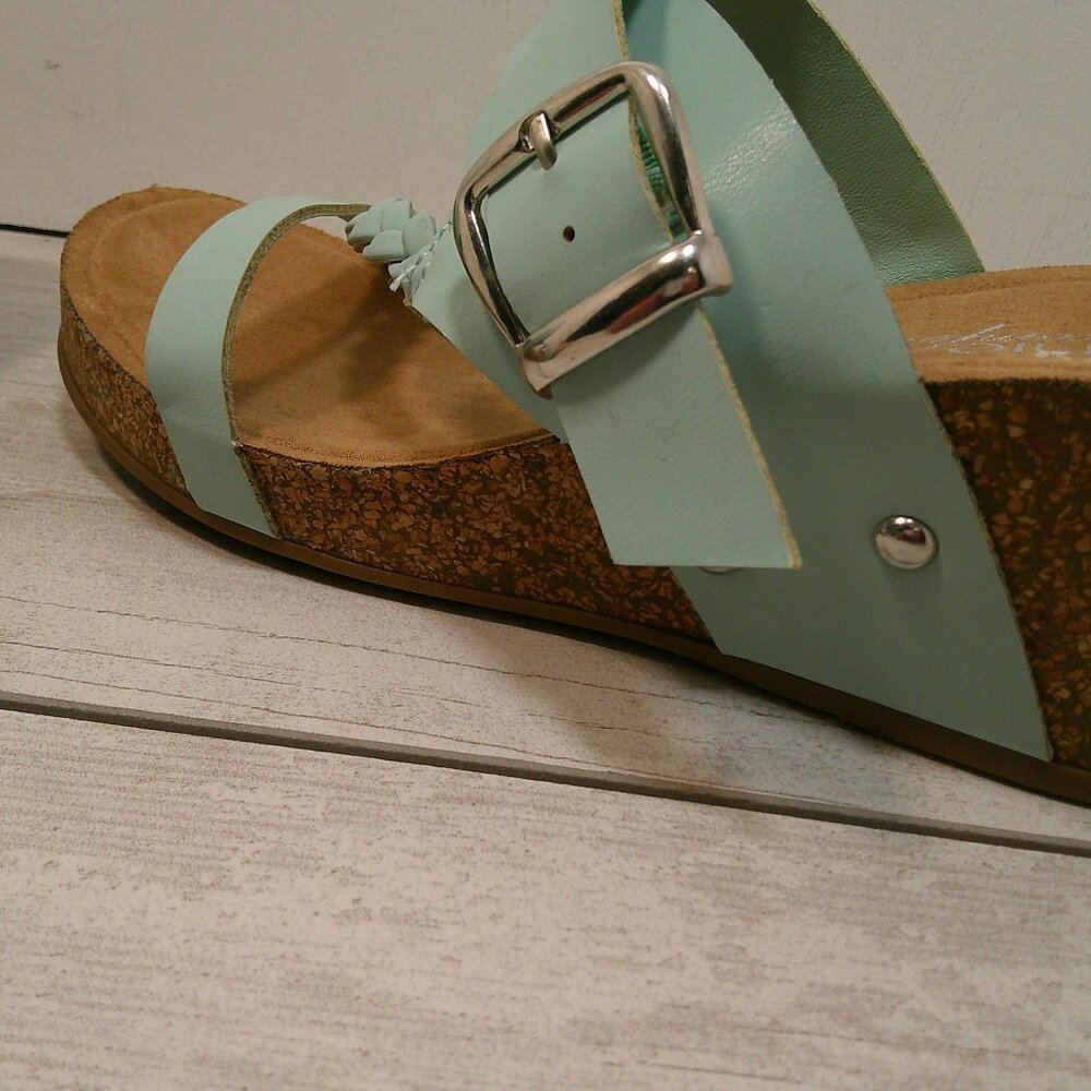 Annie Comfort Light Aqua Boho Summer Cork Coastal Wedges Braided Strap SZ 6.5 - Picture 10 of 13